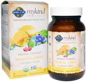 Mykind Organics Vegan D3 2000 IU Chewable, Raspberry-Lemon - 30 tablets