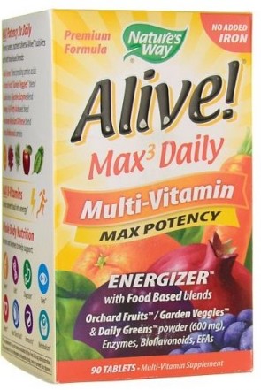 Alive! Max3 Daily Multi-Vitamin (no added Iron) - 90 tablets