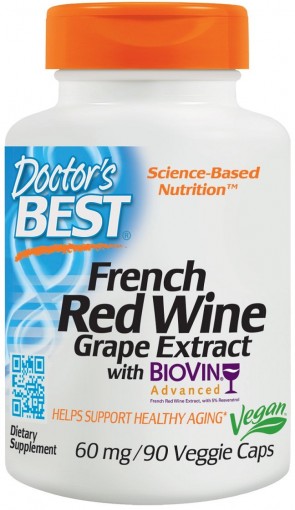 French Red Wine Grape Extract with Biovin, 60mg - 90 vcaps